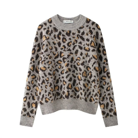 Damen Kuscheliger Strickpullover mit modernem Leopardenmuster Fudus