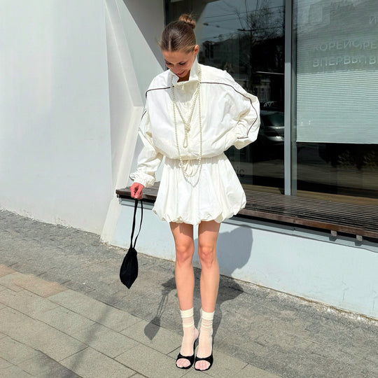 Damen lässige Sportjacke mit voluminösen Ärmeln und asymmetrischem Saum Fudus