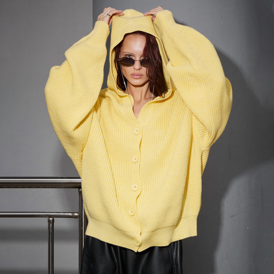 Damen Kuscheliger Strickmantel mit Kapuze Fudus