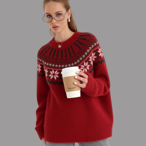 Damen Kuscheliger Pullover mit Weihnachtsmotiv und breitem Schnitt Fudus
