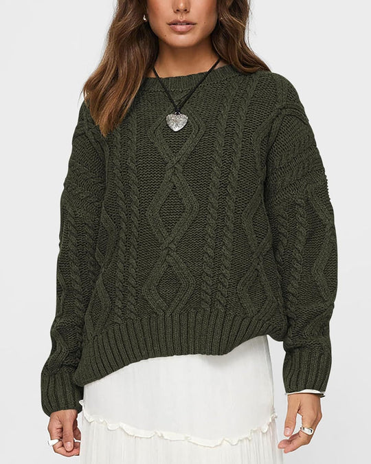 Damen Grobstrickpullover mit Wellenmuster und weitem Schnitt Fudus