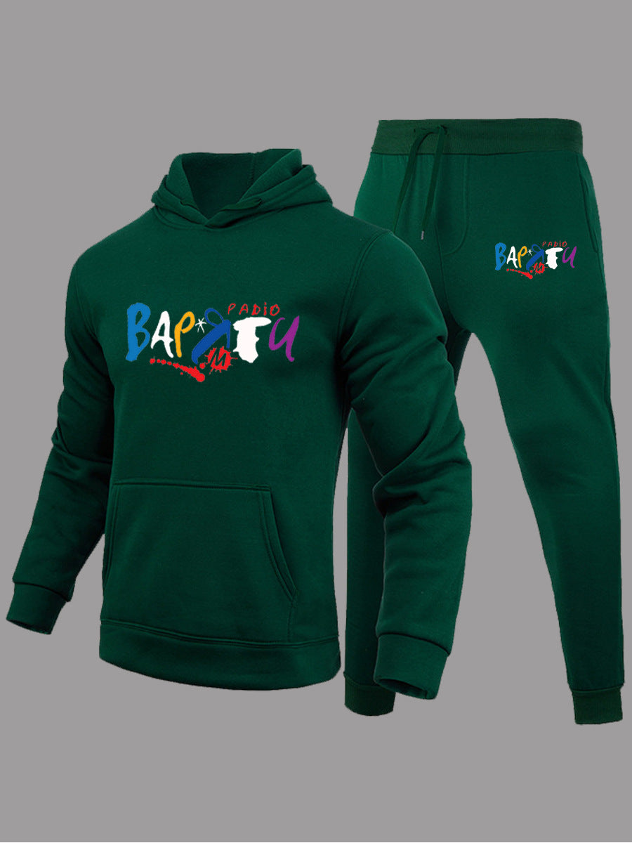 Damen modischer Kapuzenpullover und Jogginghose Set mit kreativem Aufdruck Fudus