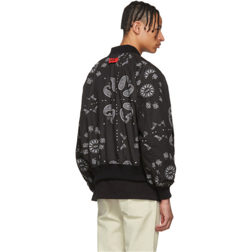 Damen lässige Bomberjacke im Bandana-Design mit elastischem Bündchen Fudus