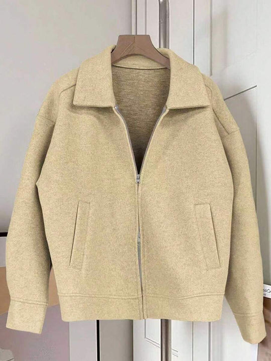 Damen lässige Oversize-Jacke mit durchgehendem Reißverschluss und Taschen Fudus