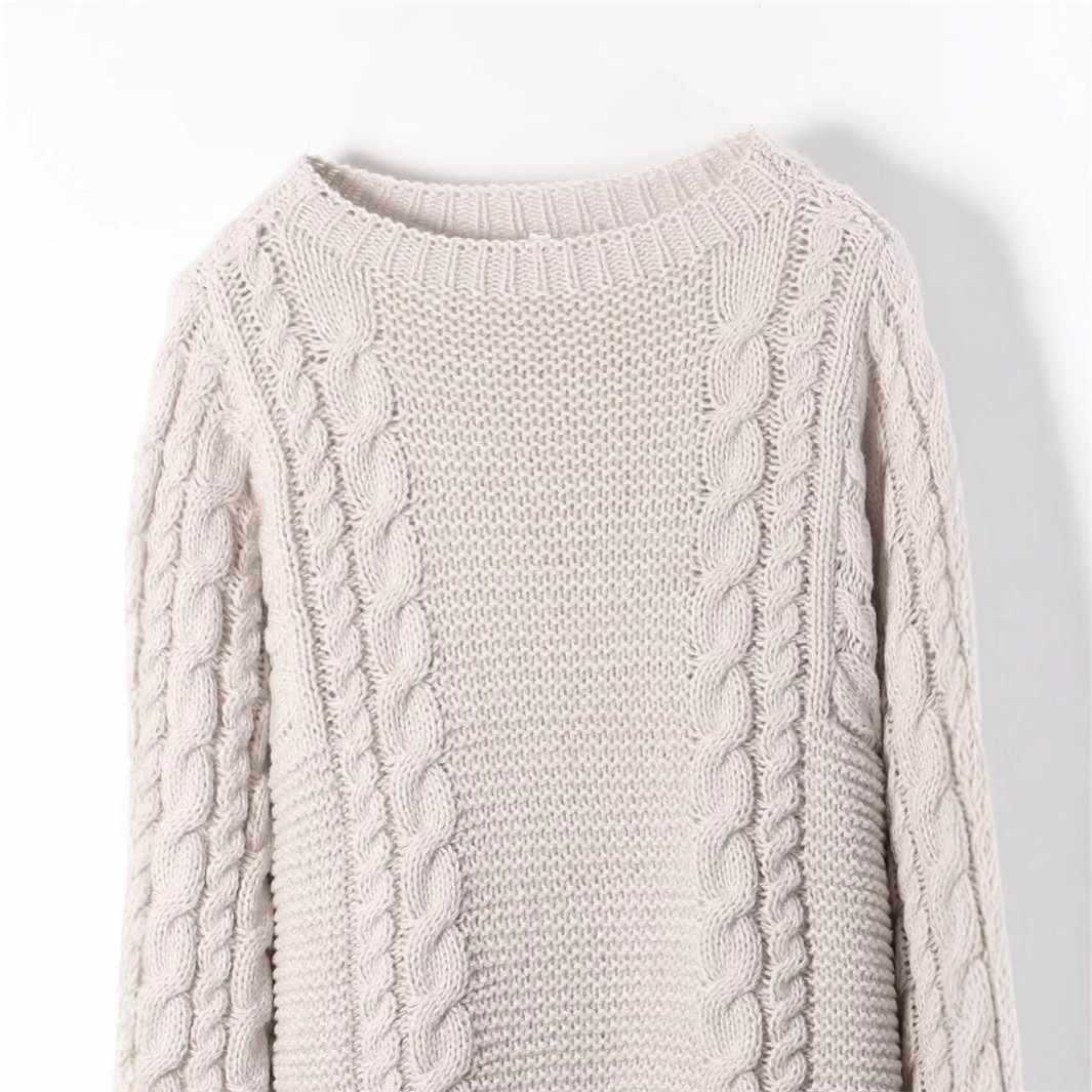 Damen kuscheliger Strickpullover mit Zopfmuster Fudus
