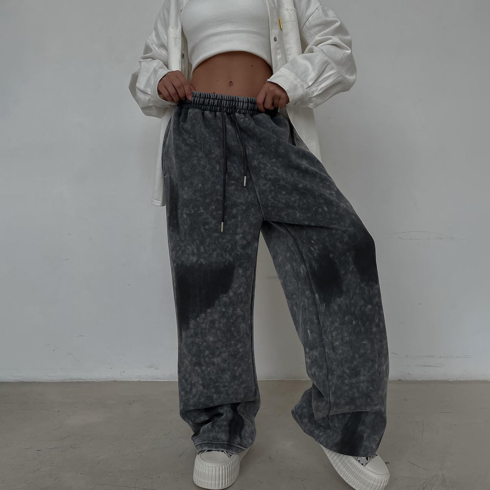 Damen lässige High-Waist Hose mit ausgefallenem Wasch-Effekt Fudus