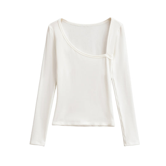 Damen langärmliges Oberteil mit eleganter U-Ausschnitt-Details Fudus