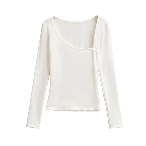 Damen langärmliges Oberteil mit eleganter U-Ausschnitt-Details Fudus
