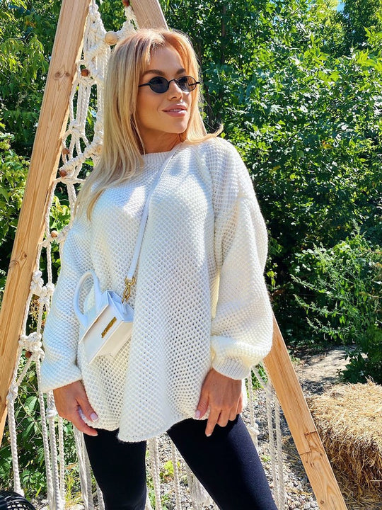 Damen Grobstrickpullover mit luftiger Struktur und weitem Schnitt Fudus