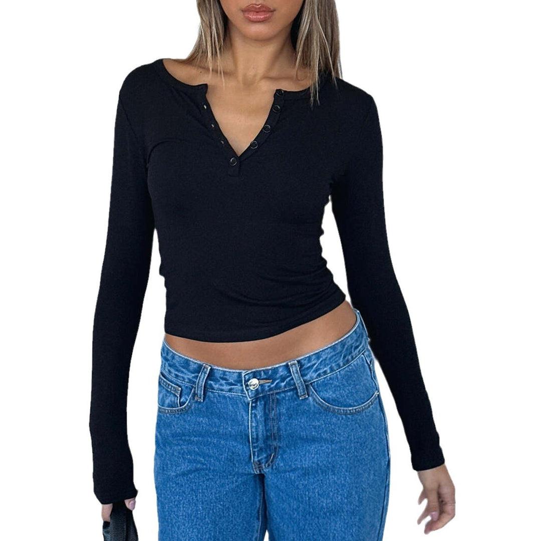 Damen Langärmliges Oberteil mit Knopfleiste und figurbetontem Schnitt Fudus