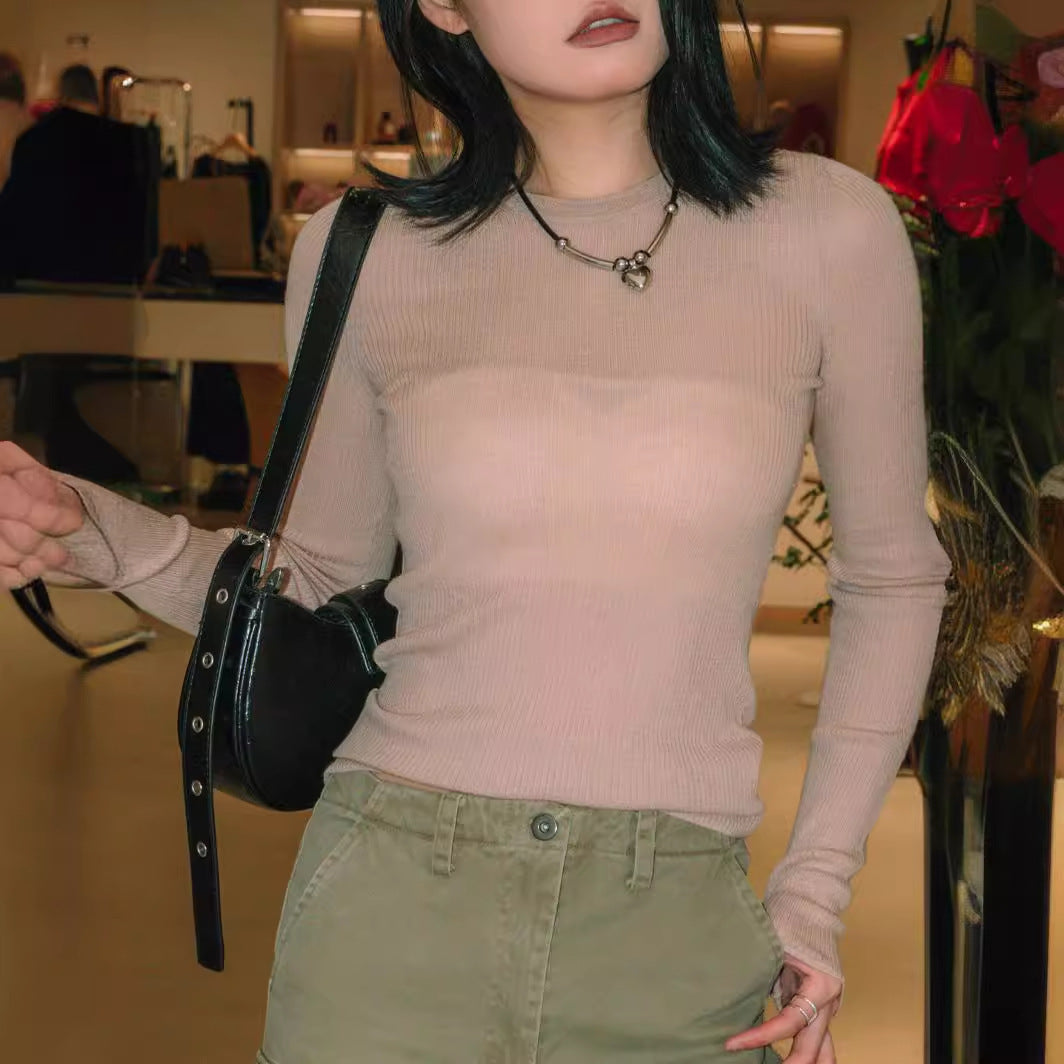 Damen langärmliges Ripp-T-Shirt