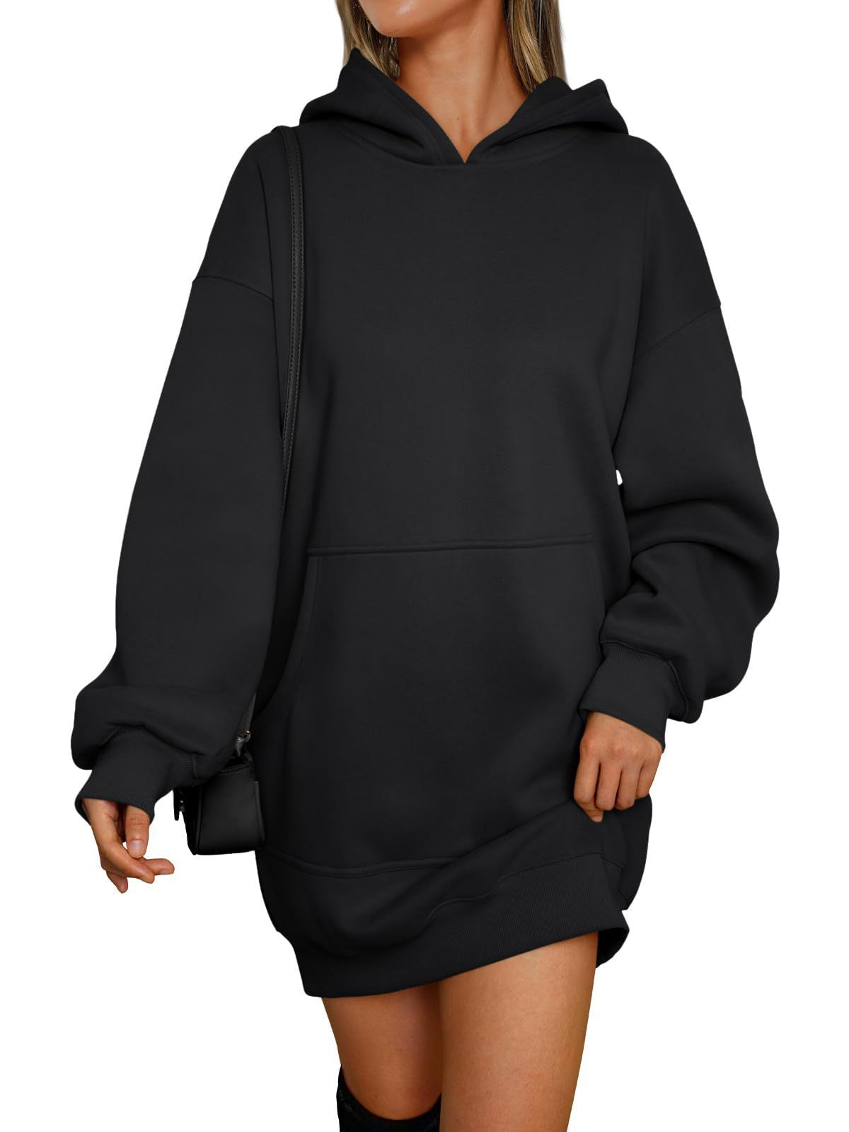 Damen Hoodie-Kleid mit oversize Schnitt und Kängurutasche Fudus