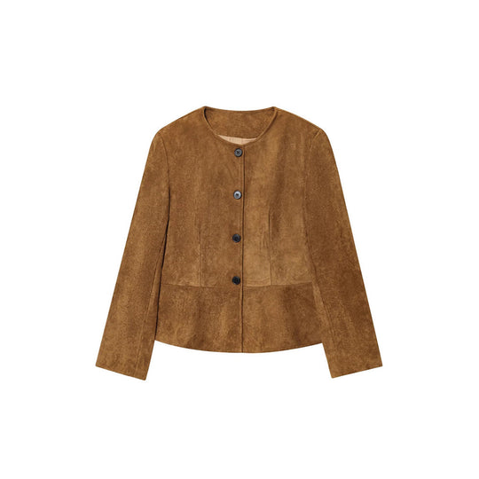 Damen Kunstlederjacke mit elegantem Stehkragen und praktischen Knopfdetails Fudus