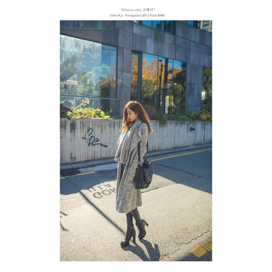 Damen Langer oversized Strickmantel mit asymmetrischem Kragen und Taschen Fudus