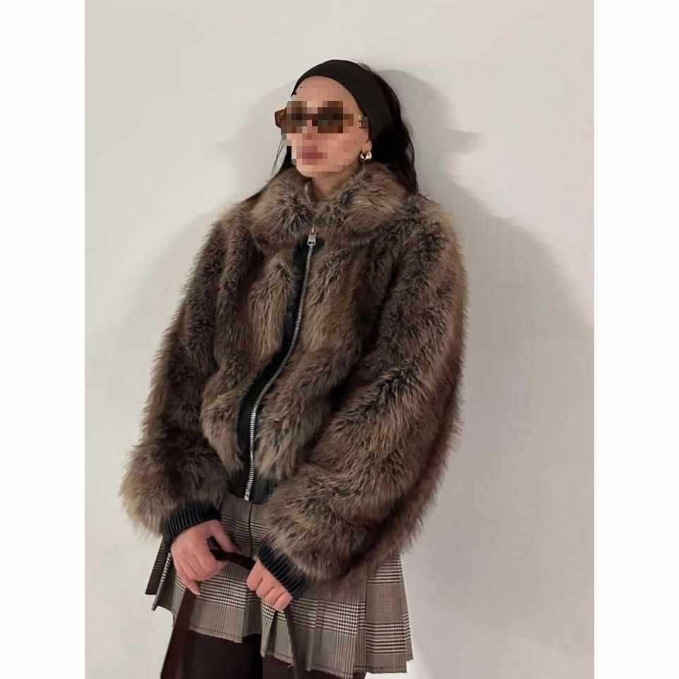 Damen Kunstfelljacke mit hochwertigem Innenfutter und modischem Kragen Fudus