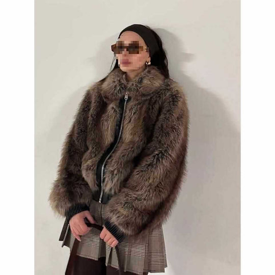 Damen Kunstfelljacke mit hochwertigem Innenfutter und modischem Kragen Fudus