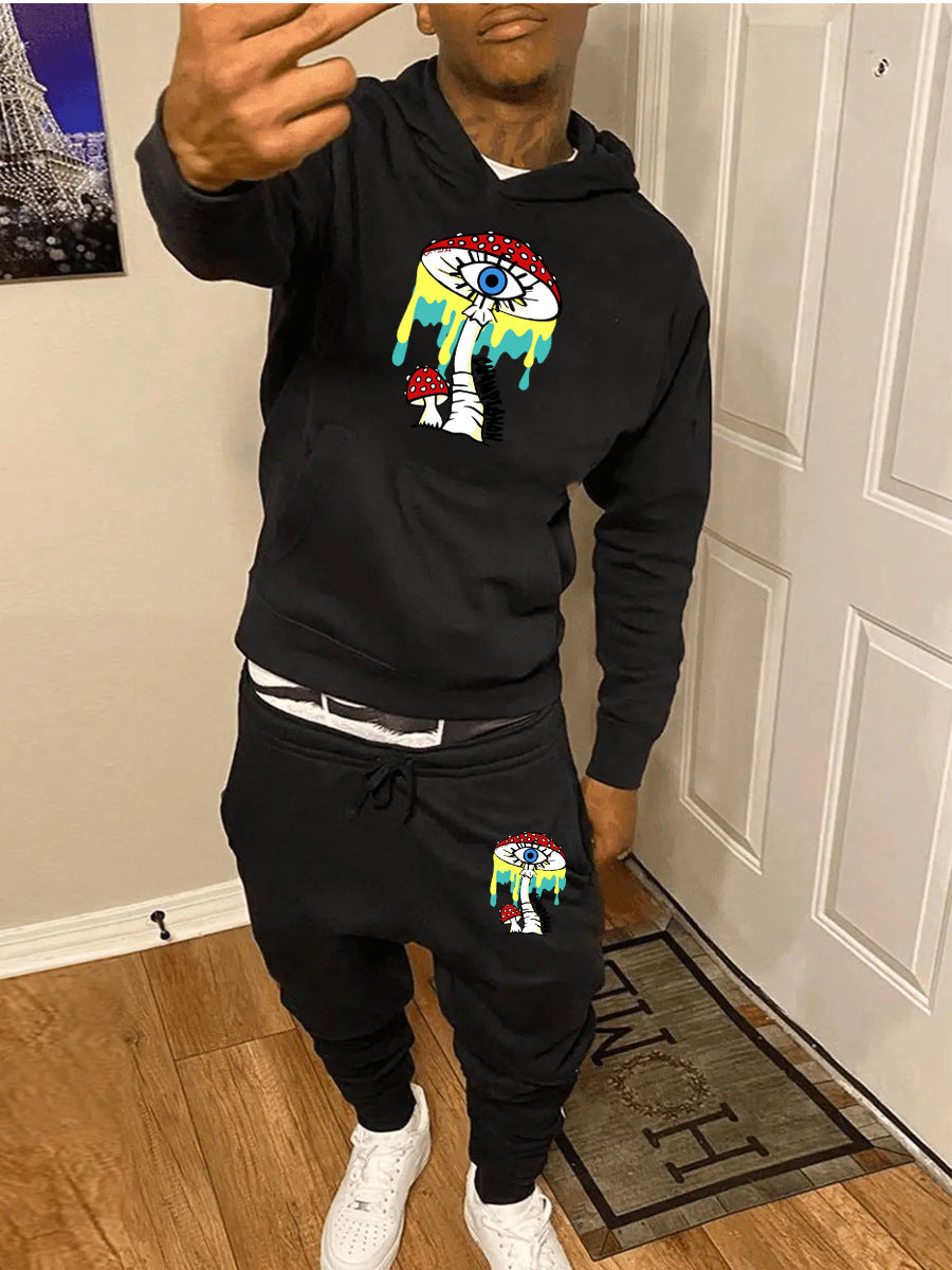 Damen Hoodie- und Jogginghose-Set mit künstlerischem Pilzdesign Fudus