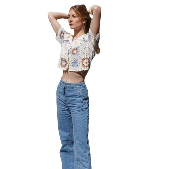 Damen Häkeljacke mit applikativen Elementen Fudus