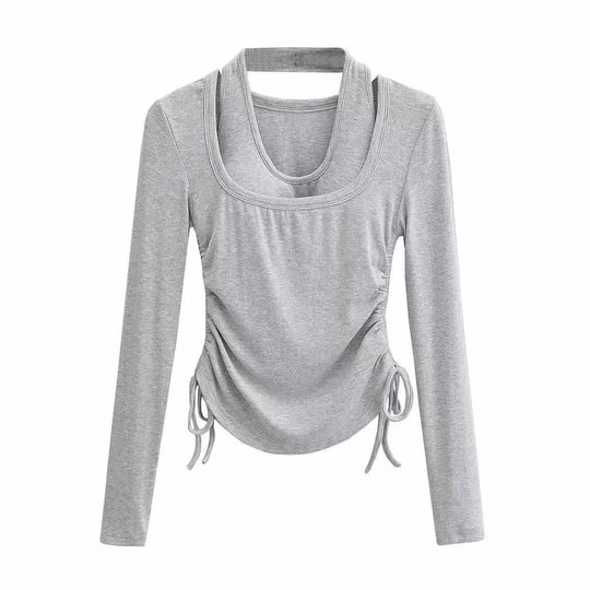 Damen langärmeliges Oberteil mit dekorativem Knoten Fudus