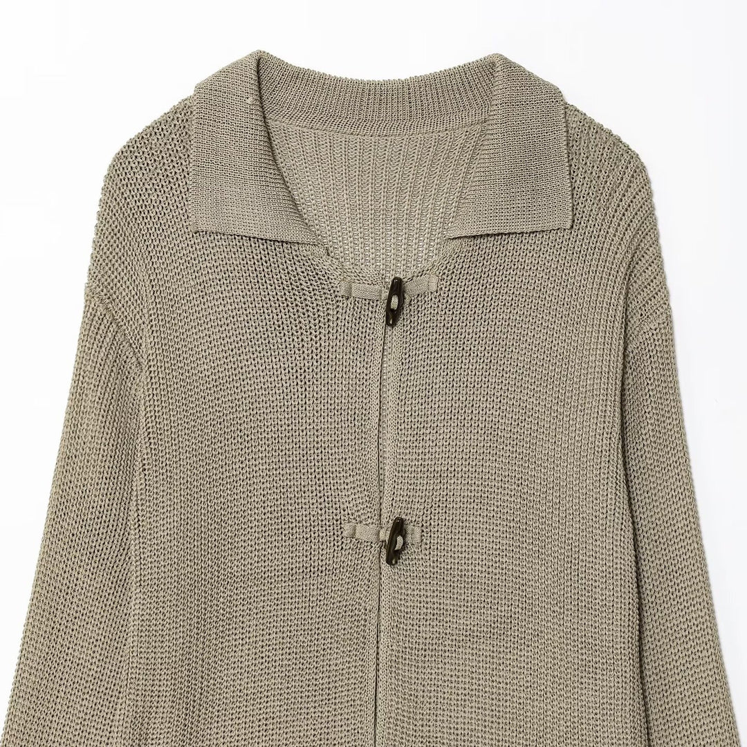 Damen lässige Strickjacke mit elegantem Kragen und dekorativen Knöpfen Fudus