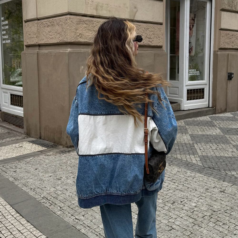 Damen lässige Jeansjacke mit kreativen Grafikdetails Fudus