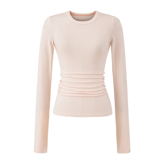 Damen langärmliges Rippenshirt mit raffinierten Drapierungsdetails Fudus