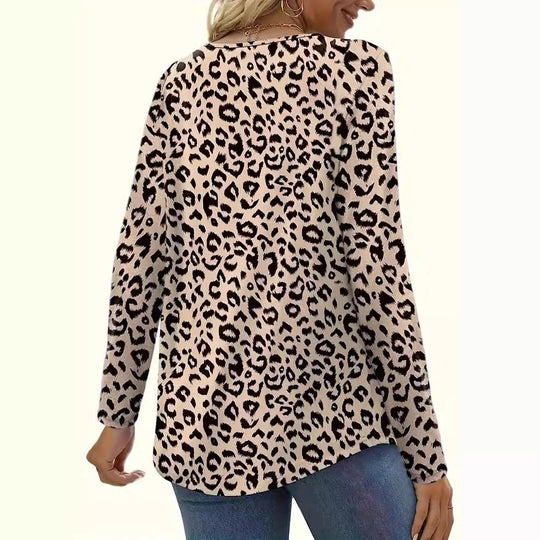 Damen Langarmshirt mit modischem Leopardenmuster und lässigem Schnitt Fudus