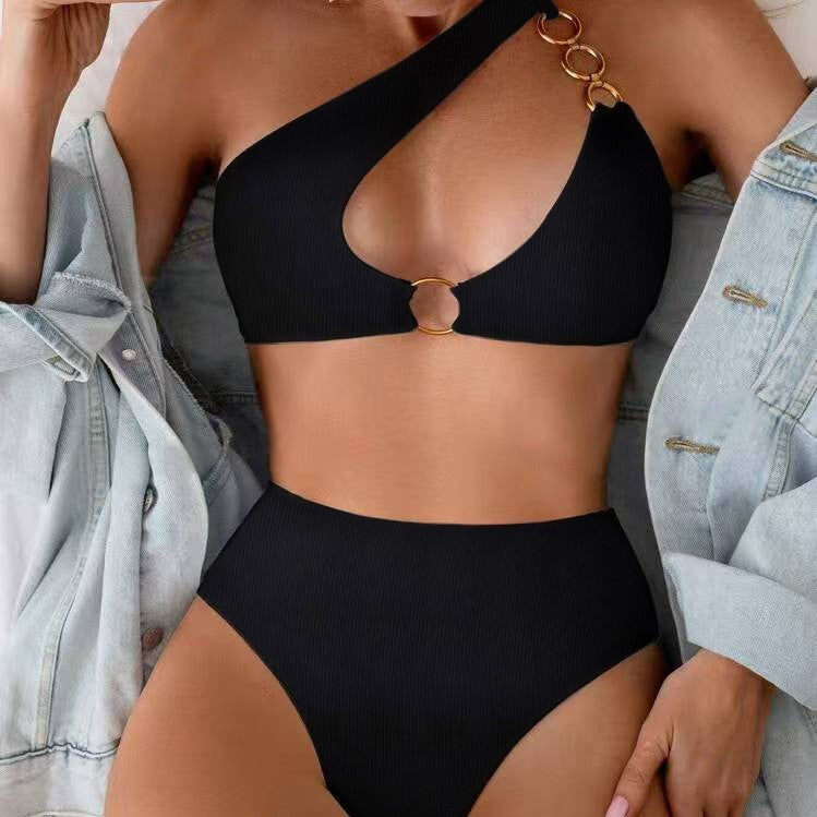 Damen Bikini Set Asymmetrisch Cut Out High Waist Rückenfrei