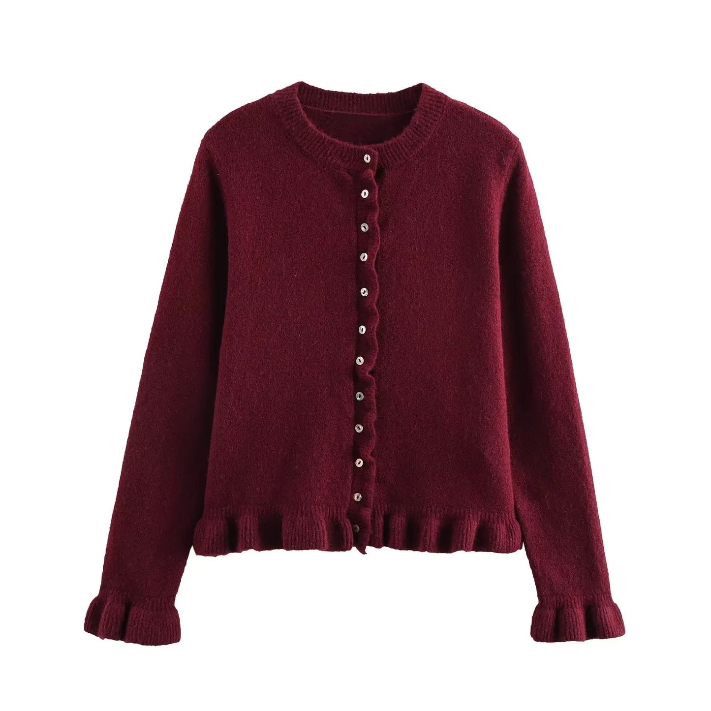 Cardigan Damen Rüschensaum Knopfleiste Elegant