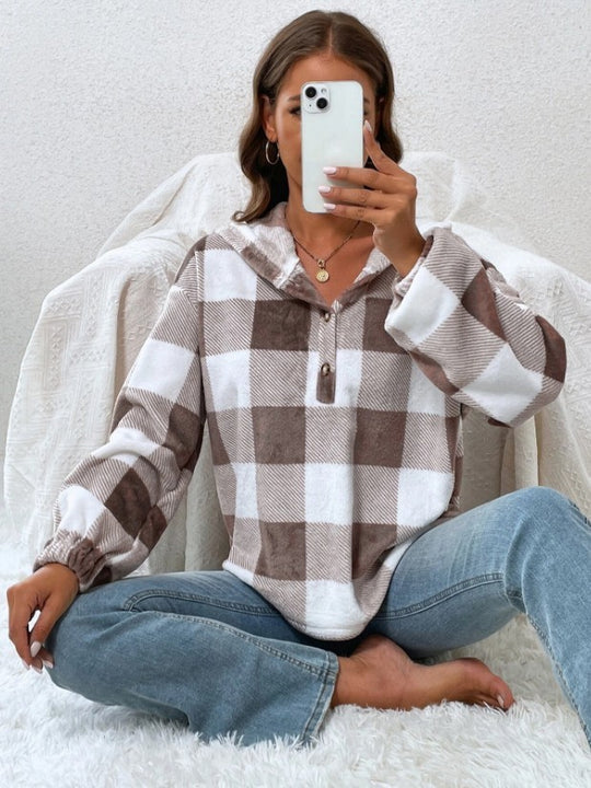 Damen Kuschelige Karierte Pulloverjacke Fudus