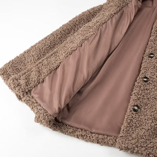 Damen kuschelige Fleecejacke mit Knopfverschluss und hohen Kragen Fudus