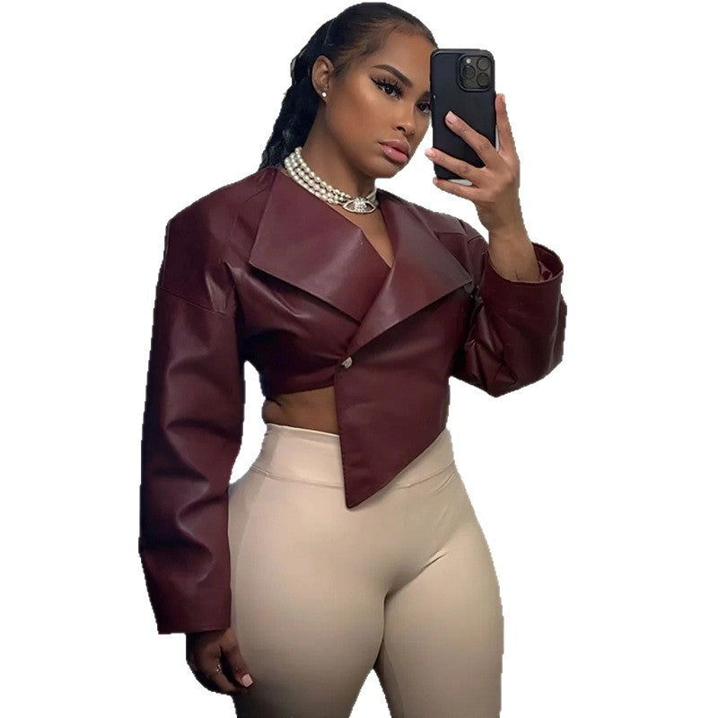 Damen Kunstlederjacke mit asymmetrischem Schnitt und modernen Details Fudus