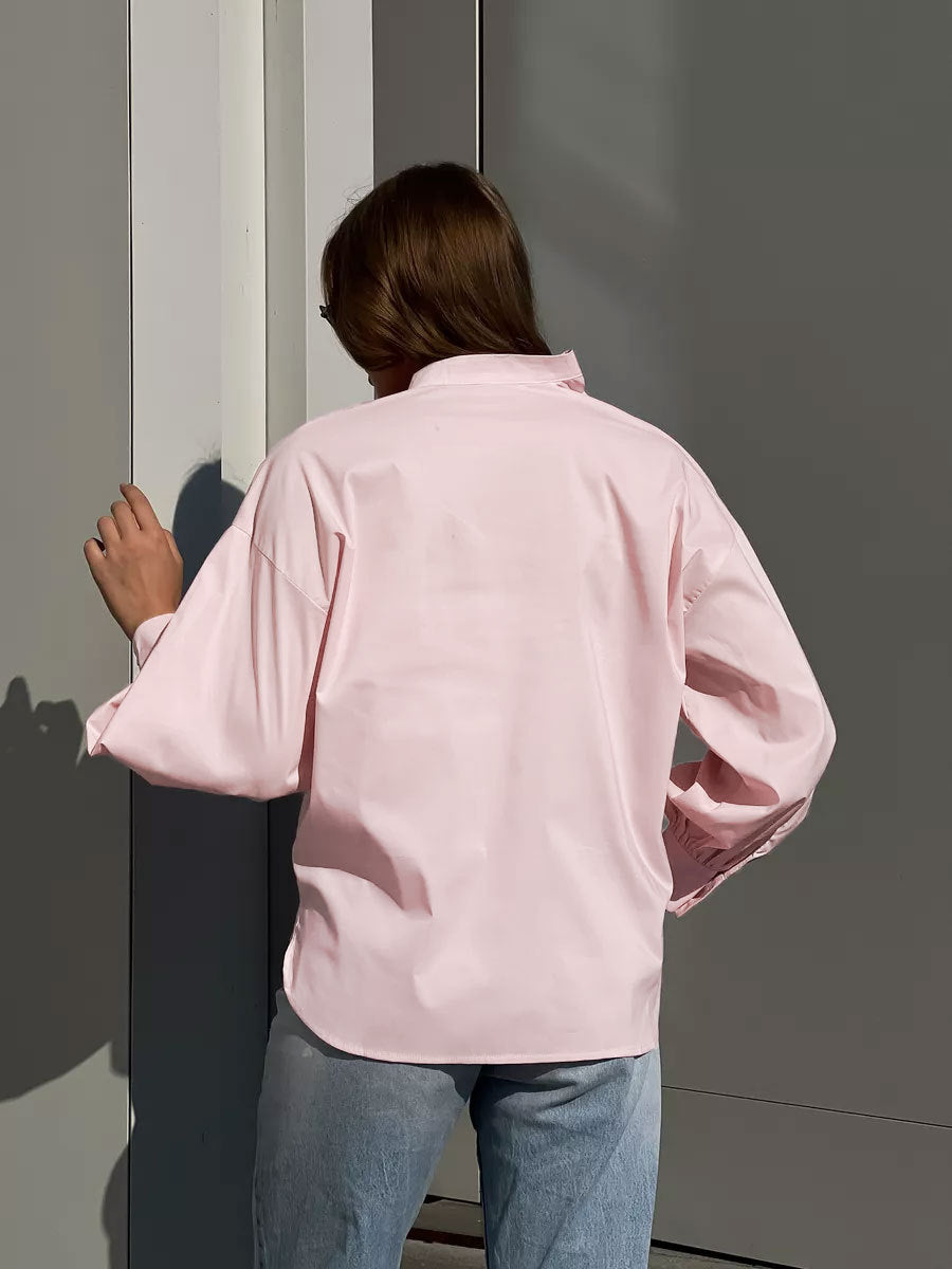 Damen Baumwollhemd Mit Puffärmeln