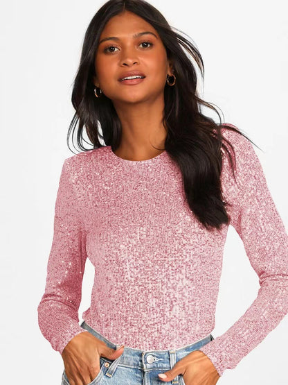 Damen Glitzernder Body mit langen Ärmeln