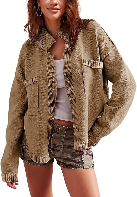 Damen lässige Strickjacke mit besonderen Knopfdetails Fudus