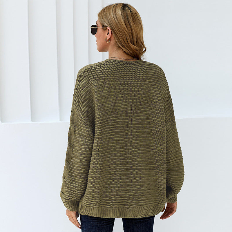 Damen Grobstrickcardigan mit Zopfmuster und lässigem Schnitt Fudus