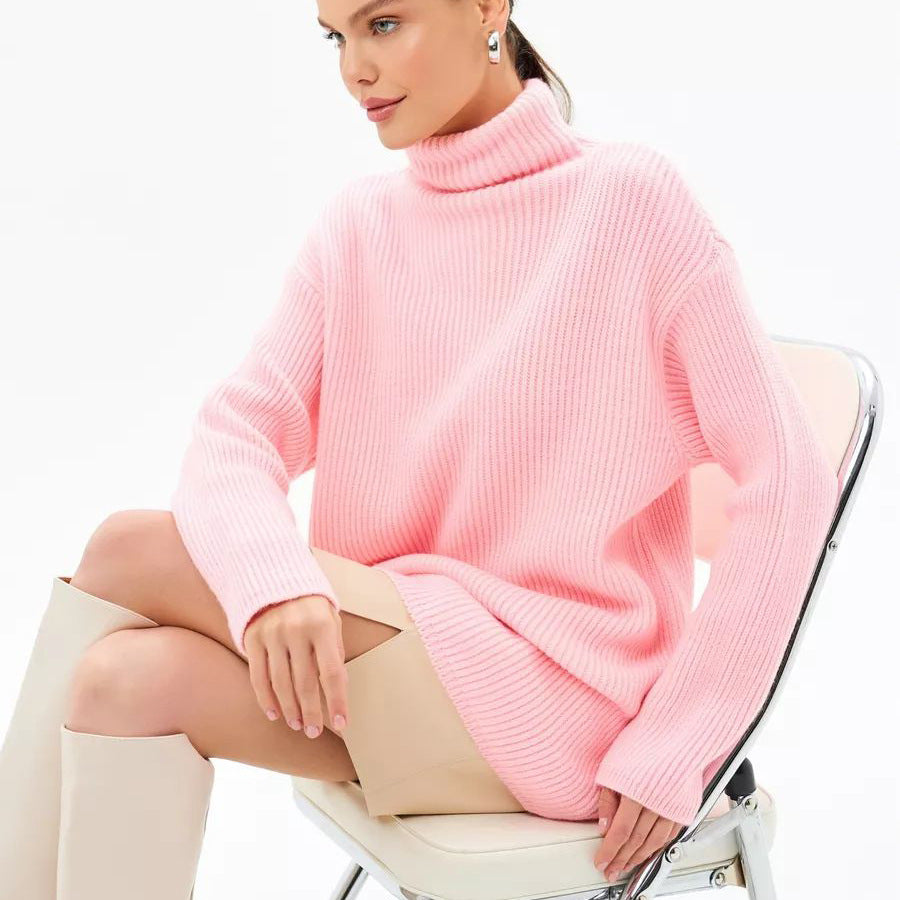 Damen Grobstrick Pullover mit hohem Rollkragen und lässigem Schnitt Fudus