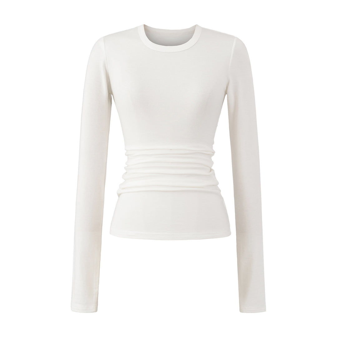 Damen langärmliges Rippenshirt mit raffinierten Drapierungsdetails Fudus