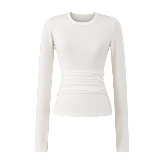 Damen langärmliges Rippenshirt mit raffinierten Drapierungsdetails Fudus