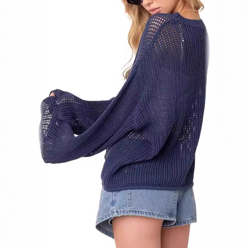 Damen Grobstrickpullover mit Sternenmuster und weiten Ärmeln Fudus