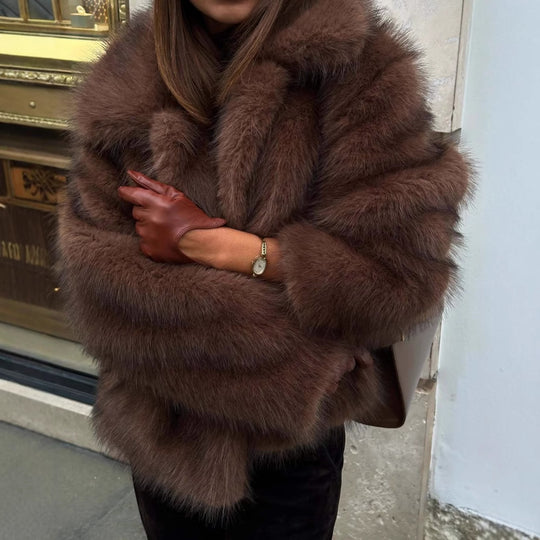 Damen Kunstfelljacke mit modernem Kragen Fudus