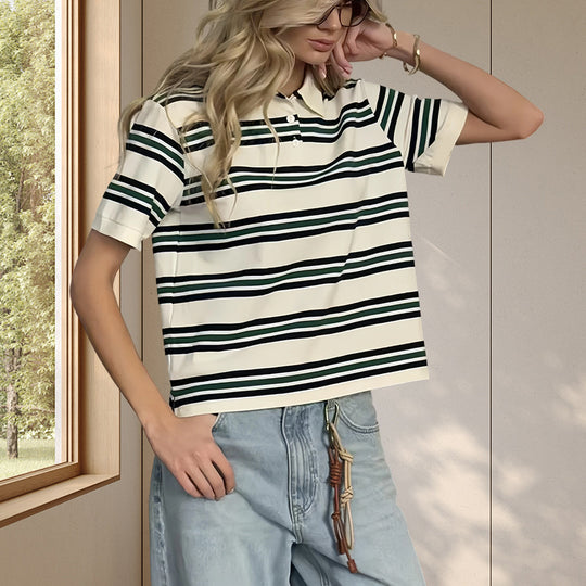 Damen langärmliges Poloshirt mit modernen Streifen Fudus