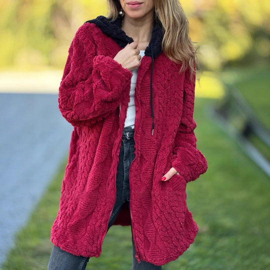Damen Kuscheljacke aus weichem Teddy-Fleece mit Reißverschluss Fudus