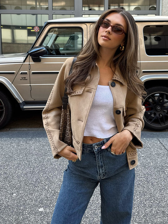 Damen lässige Jacke mit dekorativen Nähten Fudus