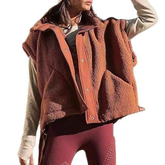 Damen kuschelige Weste aus Teddy-Fleece Fudus