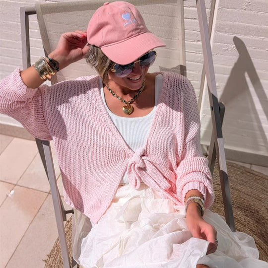 Damen lässige Strickjacke mit Bindeverschluss und weiten Ärmeln Fudus