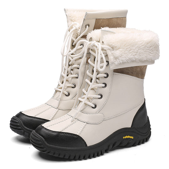 Damen isolierte Winterstiefel mit modischem Kunstfellkragen und rutschfester Sohle Fudus