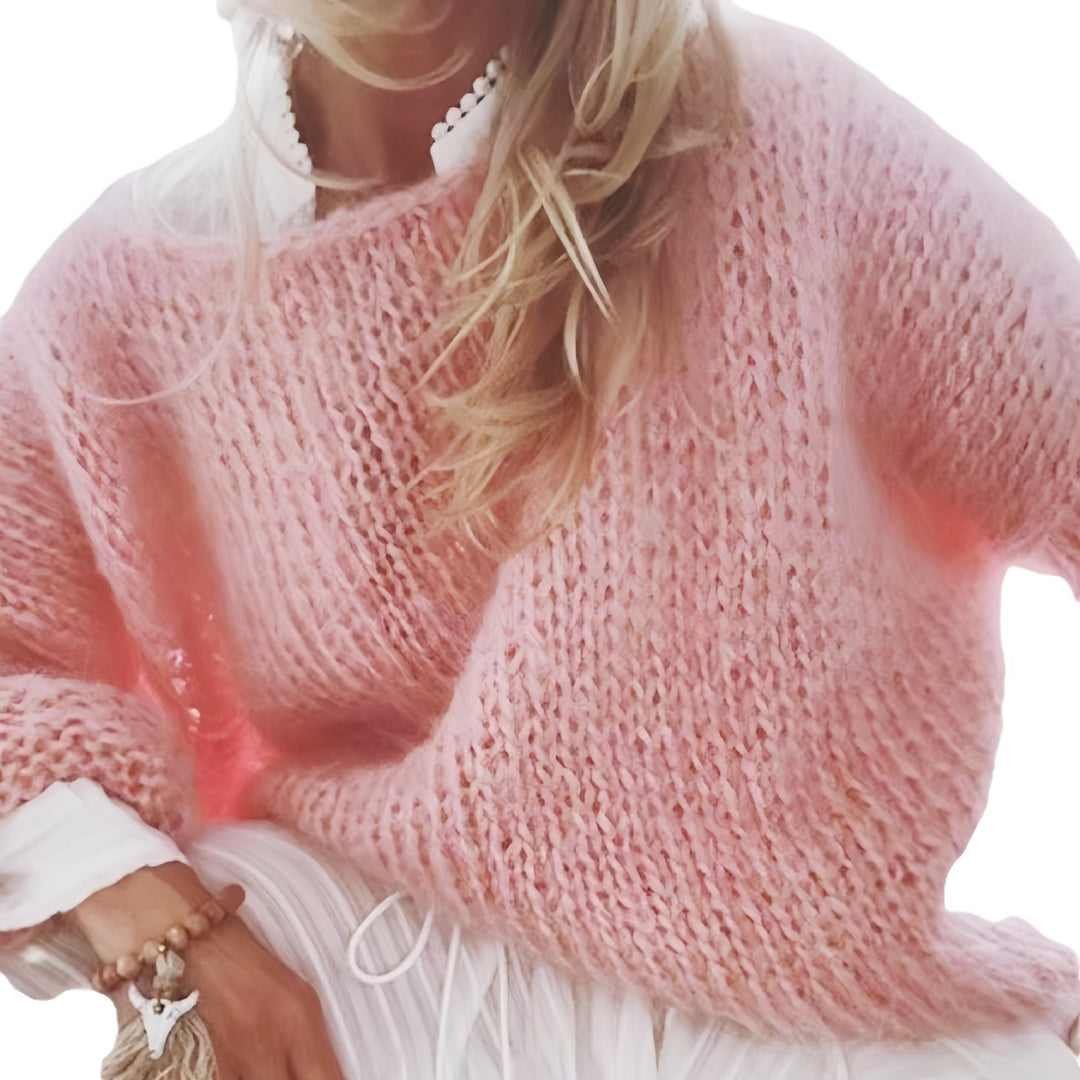 Damen Grobstrickpullover mit weiten Ärmel Fudus