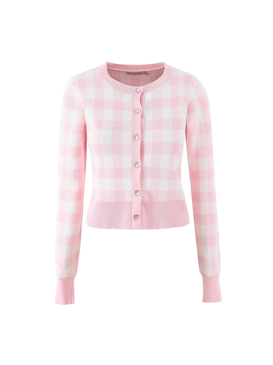 Damen modischer karierten Strickjacke mit Rundhalsausschnitt und Knopfverschluss Fudus