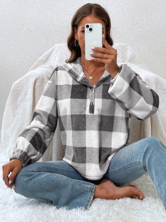 Damen Kuschelige Karierte Pulloverjacke Fudus